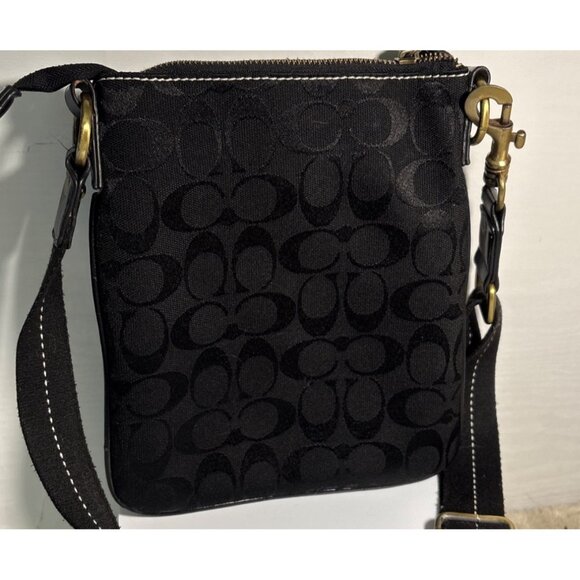 Coach Black Signature Crossbody Canvas Shoulder Bag Hippie Turnlock Monogram - Picture 5 of 14